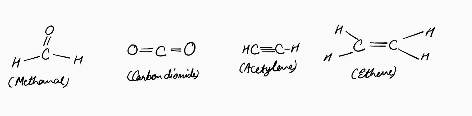 Comparison of Lewis structures with and without lone pairs for formaldehyde, water, and ammonia, illustrating the shorthand method.